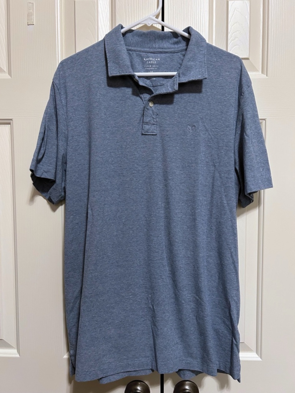American Eagle Heather Blue Polo Shirt Large Classic Business Casual